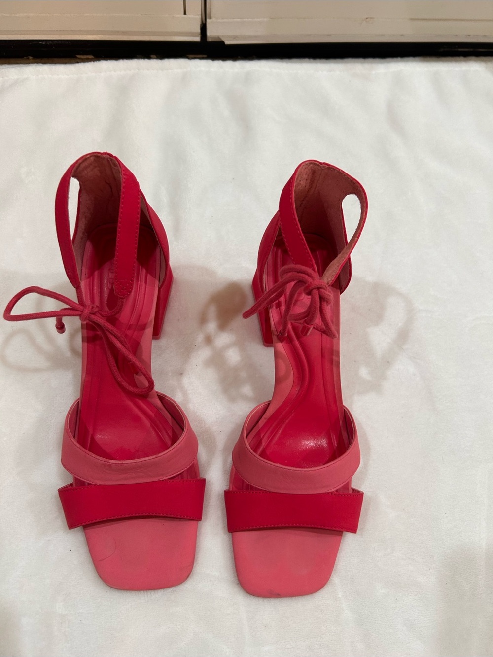 Gianni Bini Women’s Two-Tone Pink Block Heel Sandals with Ankle Tie